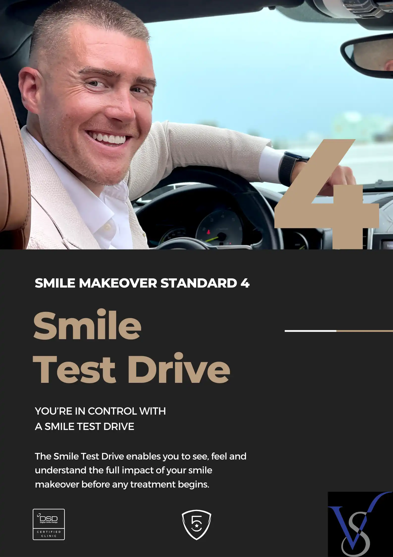 SMILE MAKEOVER STANDARD 4: YOU’RE IN CONTROL WITH A SMILE TEST DRIVE The Smile Test Drive allows you to see, feel, and understand the full impact of your smile makeover before any treatment begins
